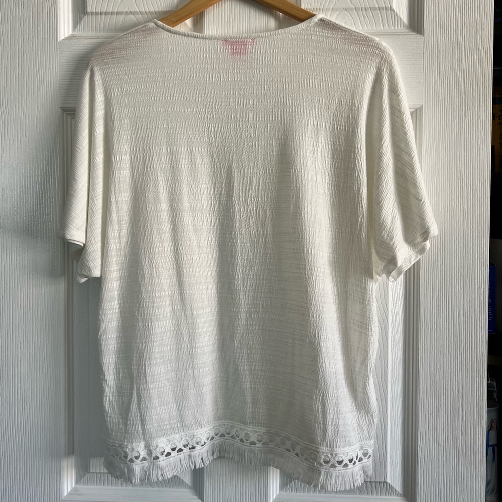 Sunny Leigh White Fringe Peasant Top - Picture 4 of 9